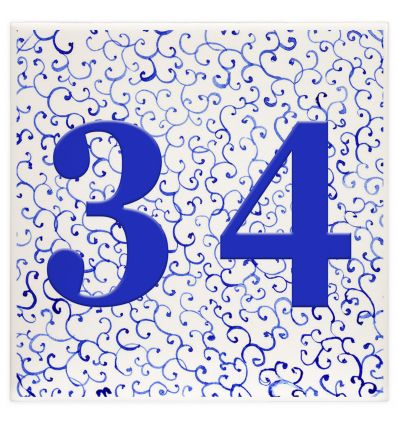 Plaque numéro de maison arabesque bleue