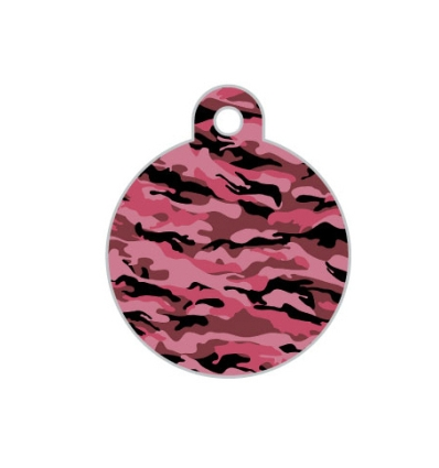 Médaille chien Ronde Camouflage Rose