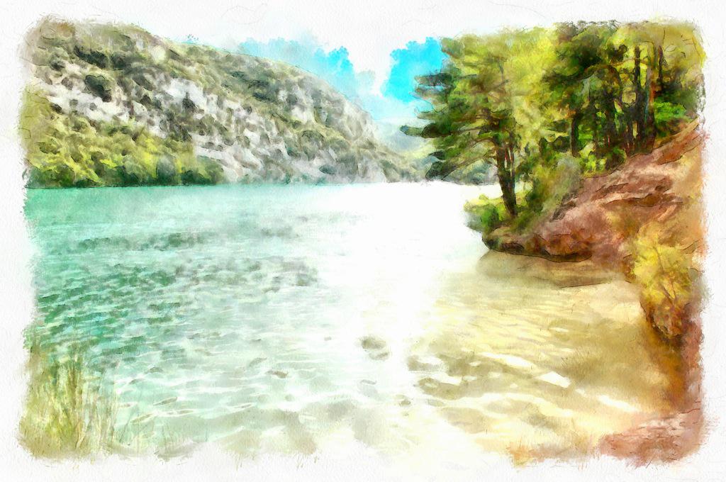 Image lac crédence aquarelle